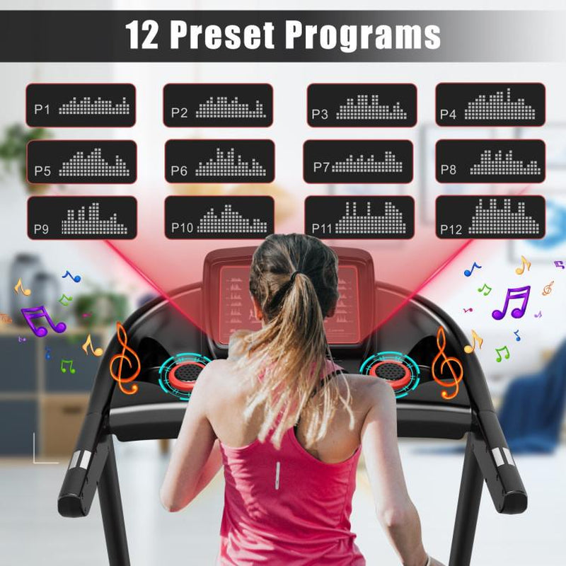 COSTWAY 7.5MPH Folding Treadmill, Portable Electric Superfit Treadmill W/APP Control, 12 Preset Programs, Blue Tooth Speaker, LED Display, Walking Running Machine for Home Office