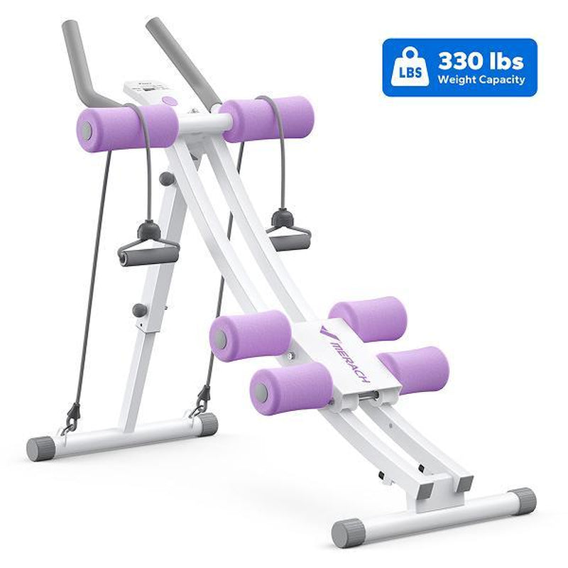 MERACH Dual Track Adjustable Ab Trainer Machine with LCD Monitor, Core & Waist Shaper at Home Gym for Women, Foldable Exercise Machine for Abs, Arm, Leg, Buttocks Shaper, Workout Equipment