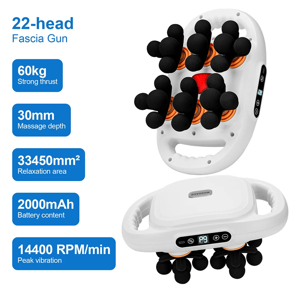 22-Head High-Frequency Vibration Massage Gun for Body, Back, Waist, Neck, and Shoulder Relief