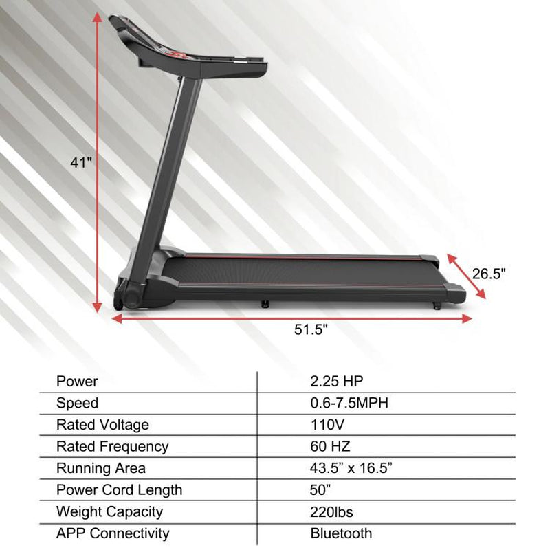 COSTWAY 7.5MPH Folding Treadmill, Portable Electric Superfit Treadmill W/APP Control, 12 Preset Programs, Blue Tooth Speaker, LED Display, Walking Running Machine for Home Office
