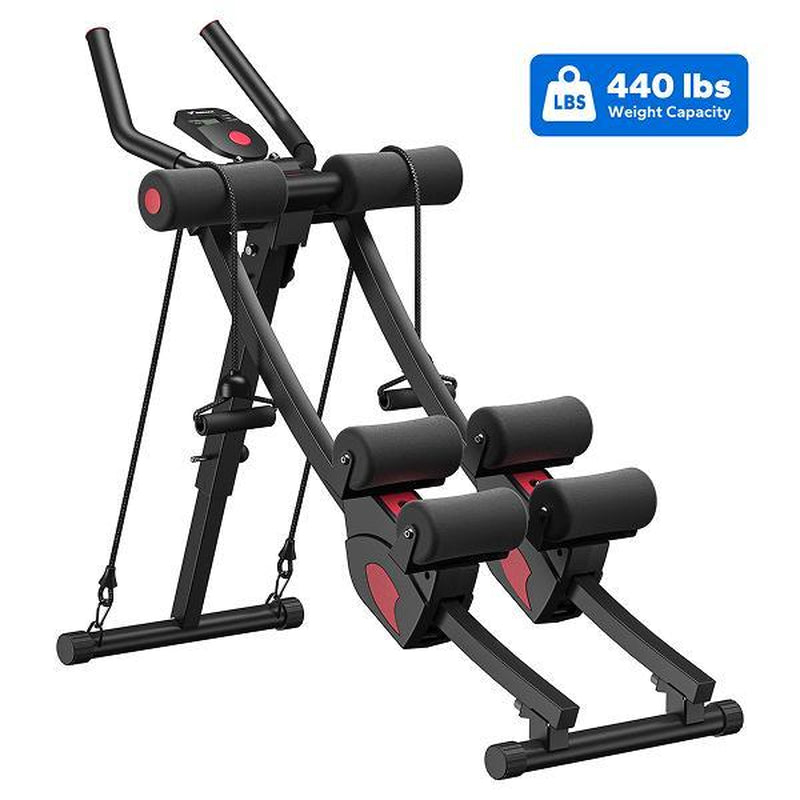 MERACH Dual Track Adjustable Ab Trainer Machine with LCD Monitor, Core & Waist Shaper at Home Gym for Women, Foldable Exercise Machine for Abs, Arm, Leg, Buttocks Shaper, Workout Equipment
