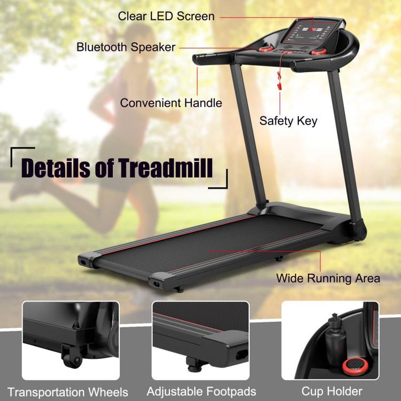 COSTWAY 7.5MPH Folding Treadmill, Portable Electric Superfit Treadmill W/APP Control, 12 Preset Programs, Blue Tooth Speaker, LED Display, Walking Running Machine for Home Office