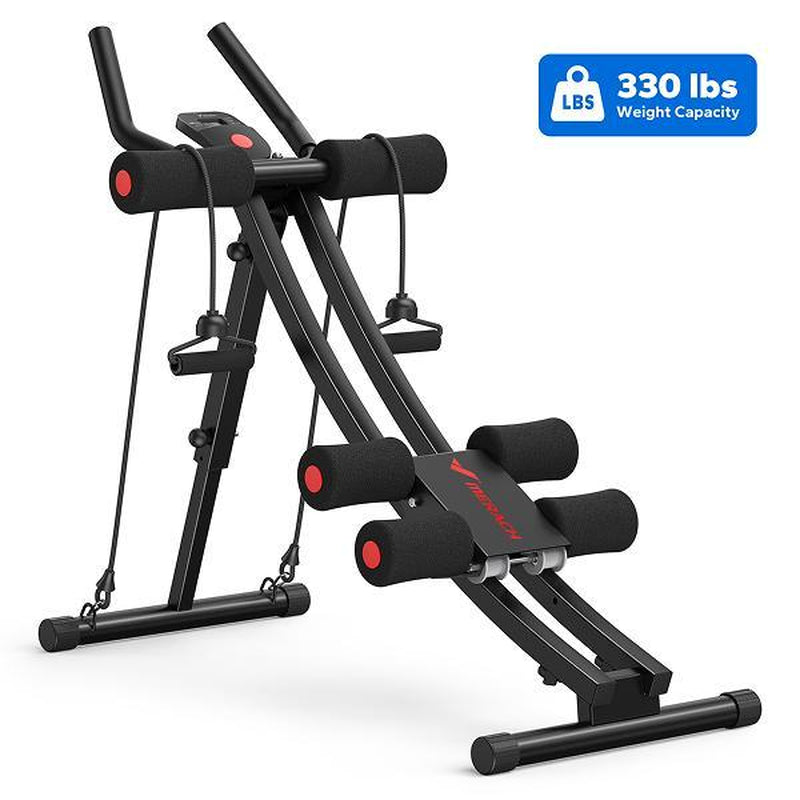 MERACH Dual Track Adjustable Ab Trainer Machine with LCD Monitor, Core & Waist Shaper at Home Gym for Women, Foldable Exercise Machine for Abs, Arm, Leg, Buttocks Shaper, Workout Equipment
