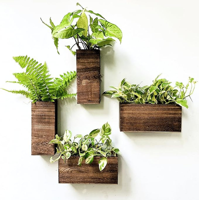Wood Planter Box for Plants (6 Pack, 4X4 Inch) Small Square Wooden Wall Planters for Indoor Plant, Hanging Window Flower Boxes Herb Planter Table Centerpiece Modern Home Garden Office Decor