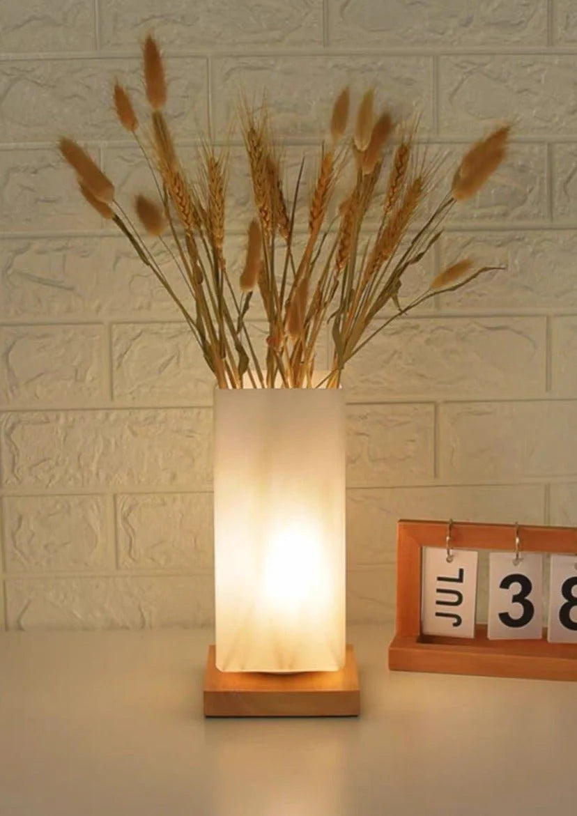 Dimmable Flower Vase beside Decorative Table Lamp for Rustic Home