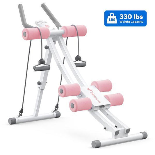 MERACH Dual Track Adjustable Ab Trainer Machine with LCD Monitor, Core & Waist Shaper at Home Gym for Women, Foldable Exercise Machine for Abs, Arm, Leg, Buttocks Shaper, Workout Equipment