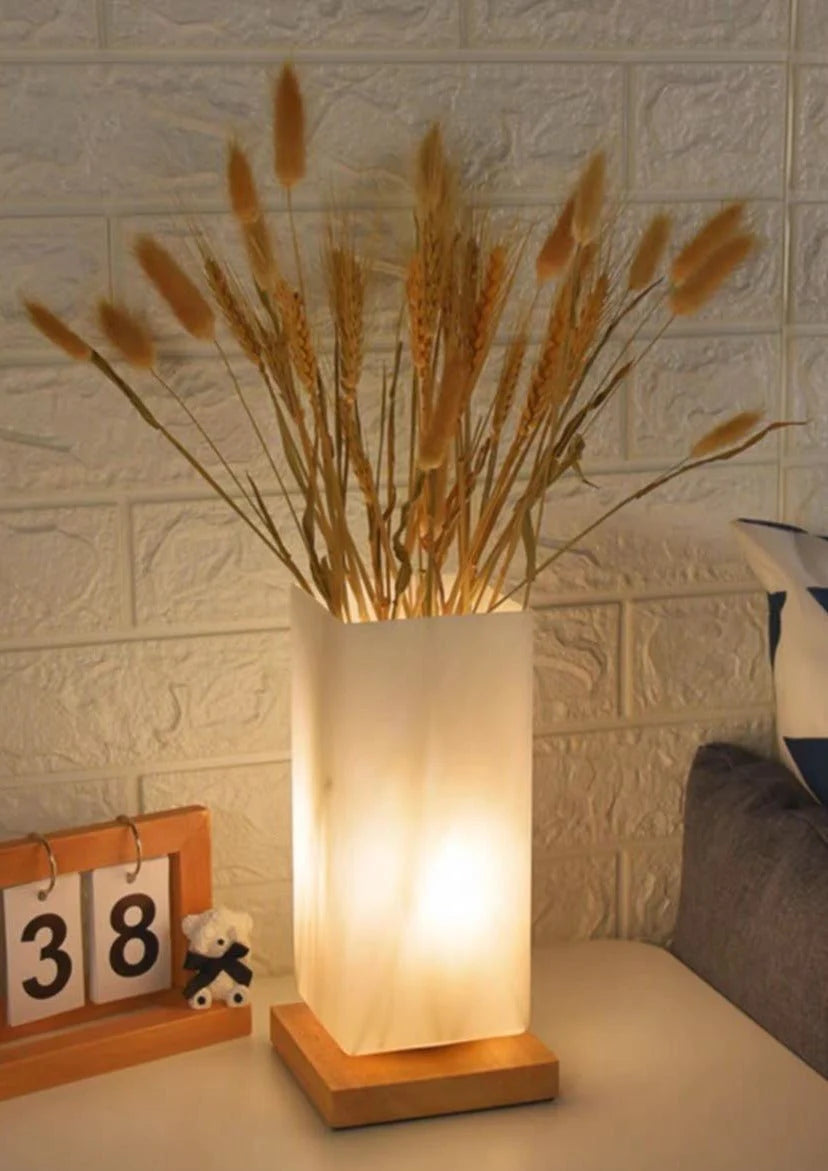 Dimmable Flower Vase beside Decorative Table Lamp for Rustic Home